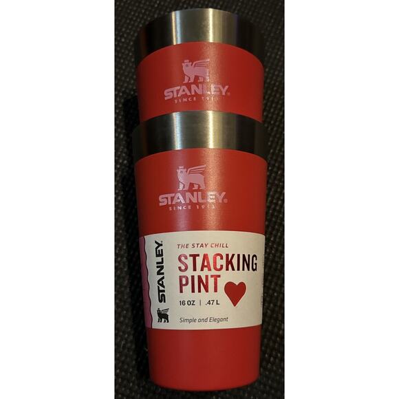 STANLEY Stacking Pint 16 OZ Cups Glasses Tumblers (2) Valentine's Day Red No Lid - Picture 2 of 7